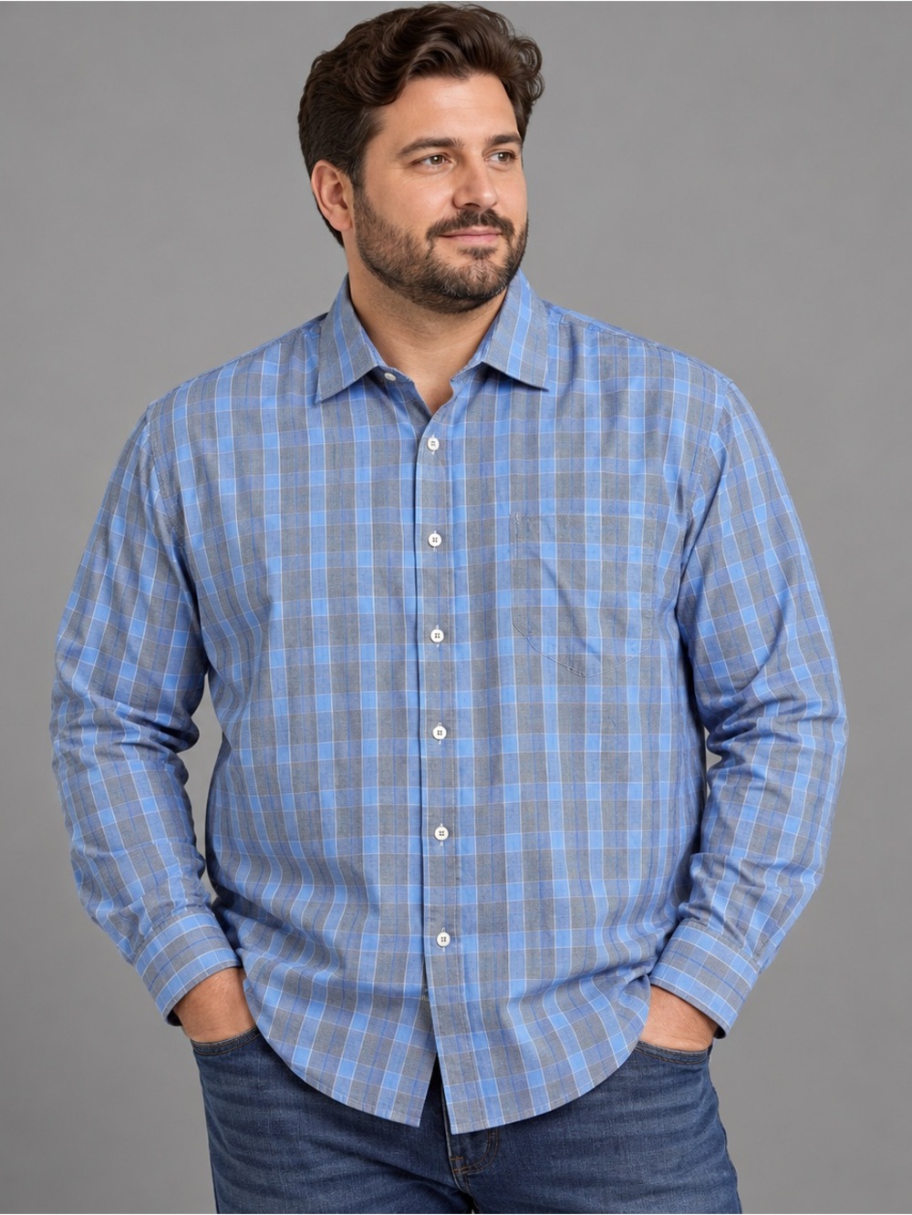 Peter Millar Mens 2XL Button Down Shirt Blue Black Plaid Long Sleeve Cotton